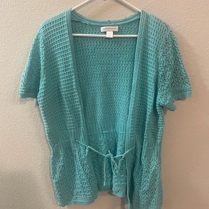 Christopher & Banks Woman’s Large Aqua Short Sleeve Sweater